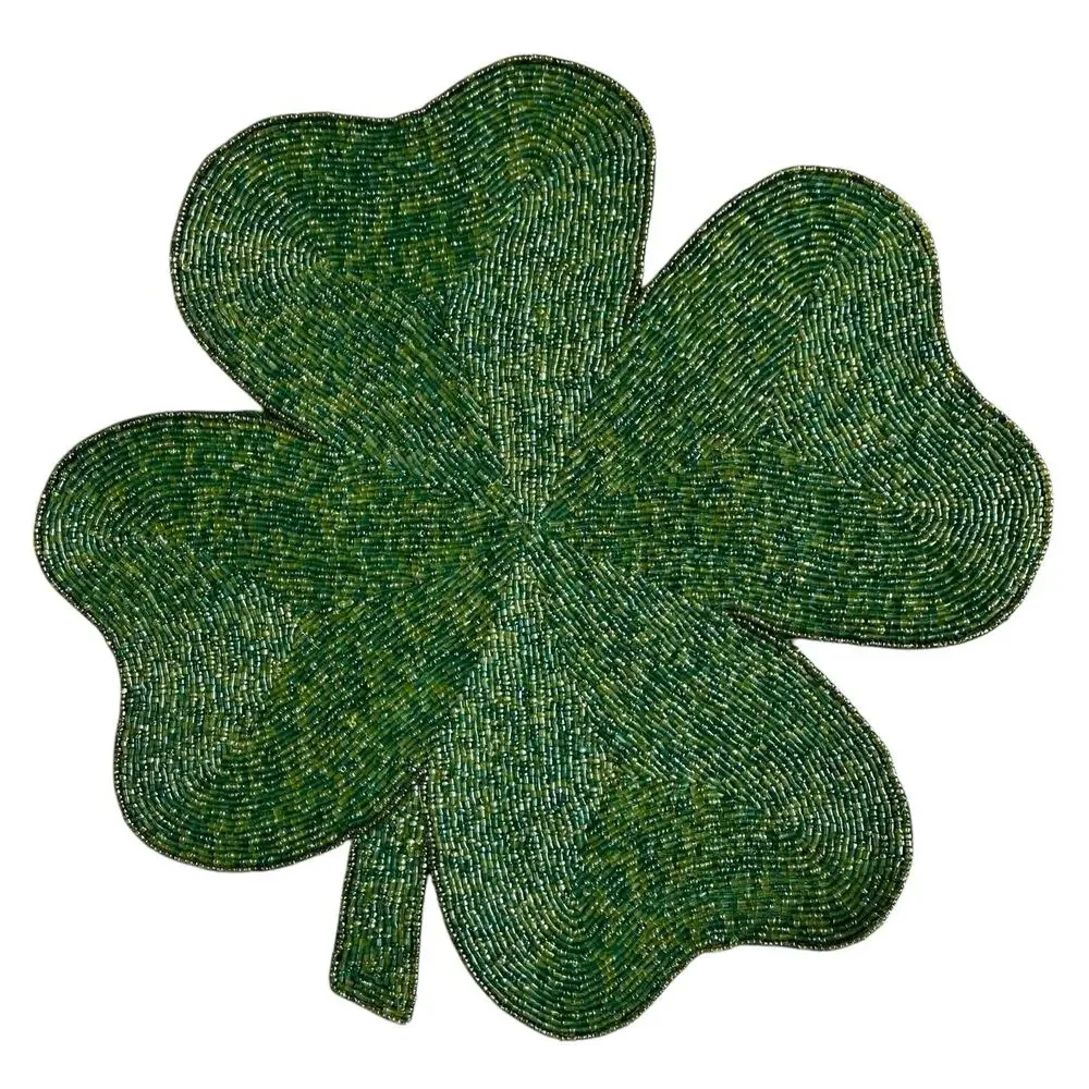 Storehouse Green Beaded St. Patrick’s Shamrock Placemat Charger 15in New